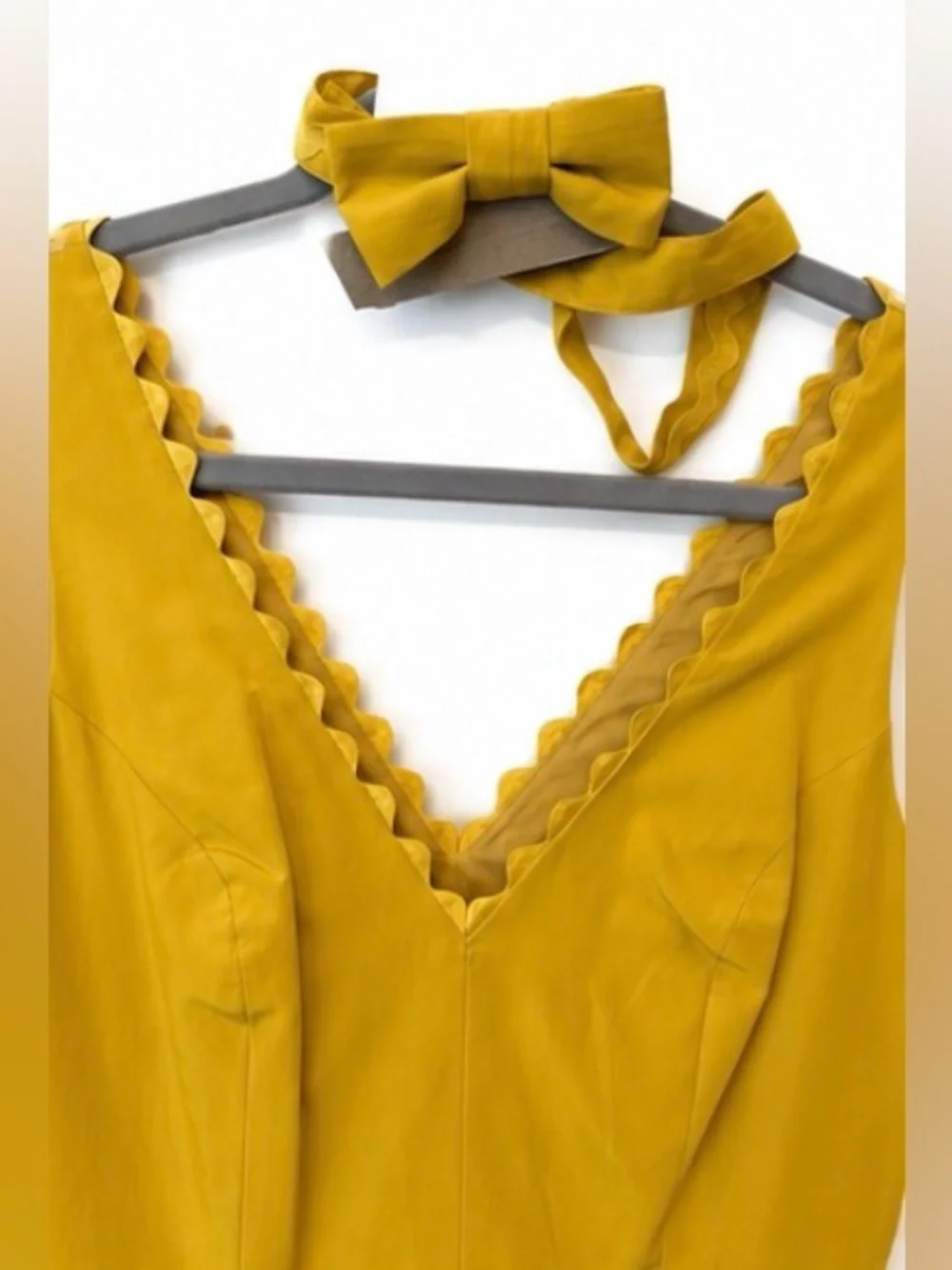 Anthropologie Hitherto Silk Bow Halter Dress Mustard Gold Size 6